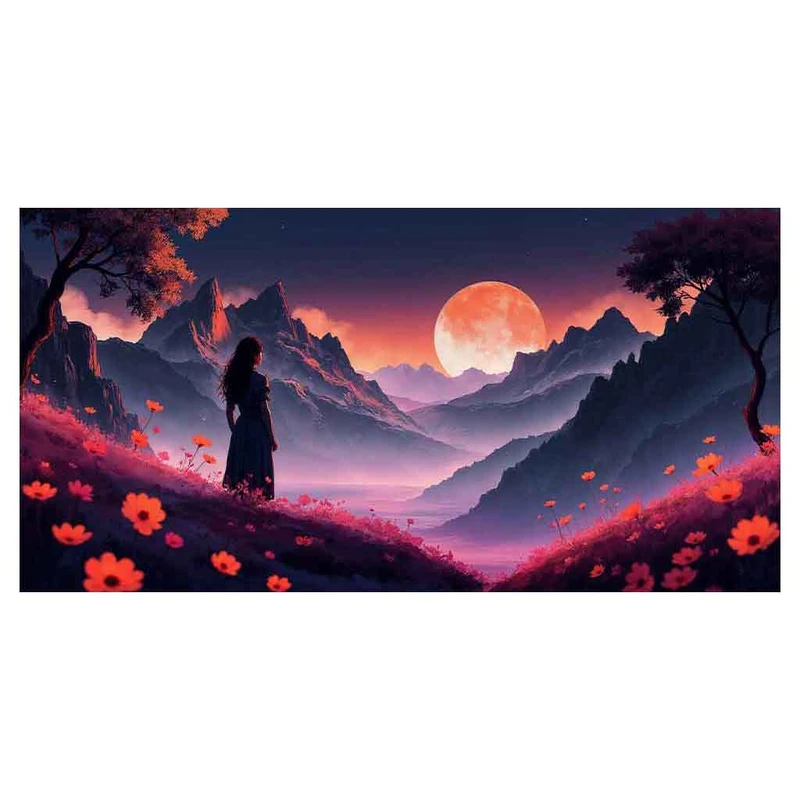 فرش پارچه‌ای مدل فرشینه طرح طبیعت هنری  غروب در کوهستان کد AR3061381