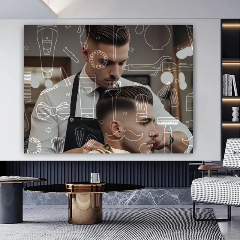 تابلو بوم طرح مخمل فضای آرایشگاه مدل هنری کد PY574