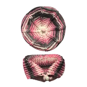 ست کلاه و شال گردن بافتنی بچگانه مدل هرمان رنگ صورتی