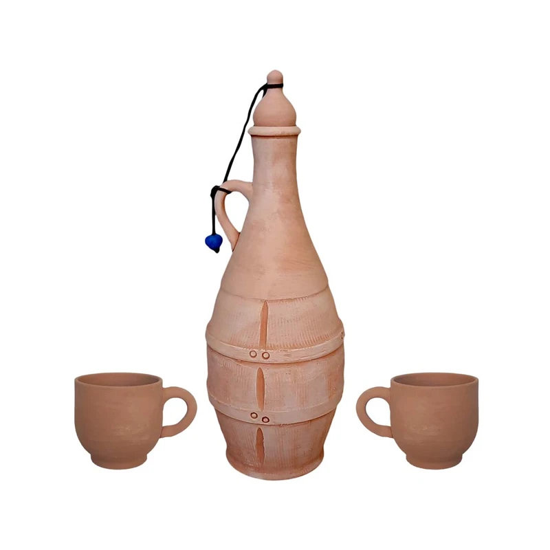 ست 3 تکه کوزه و لیوان سفالی خام کد B B