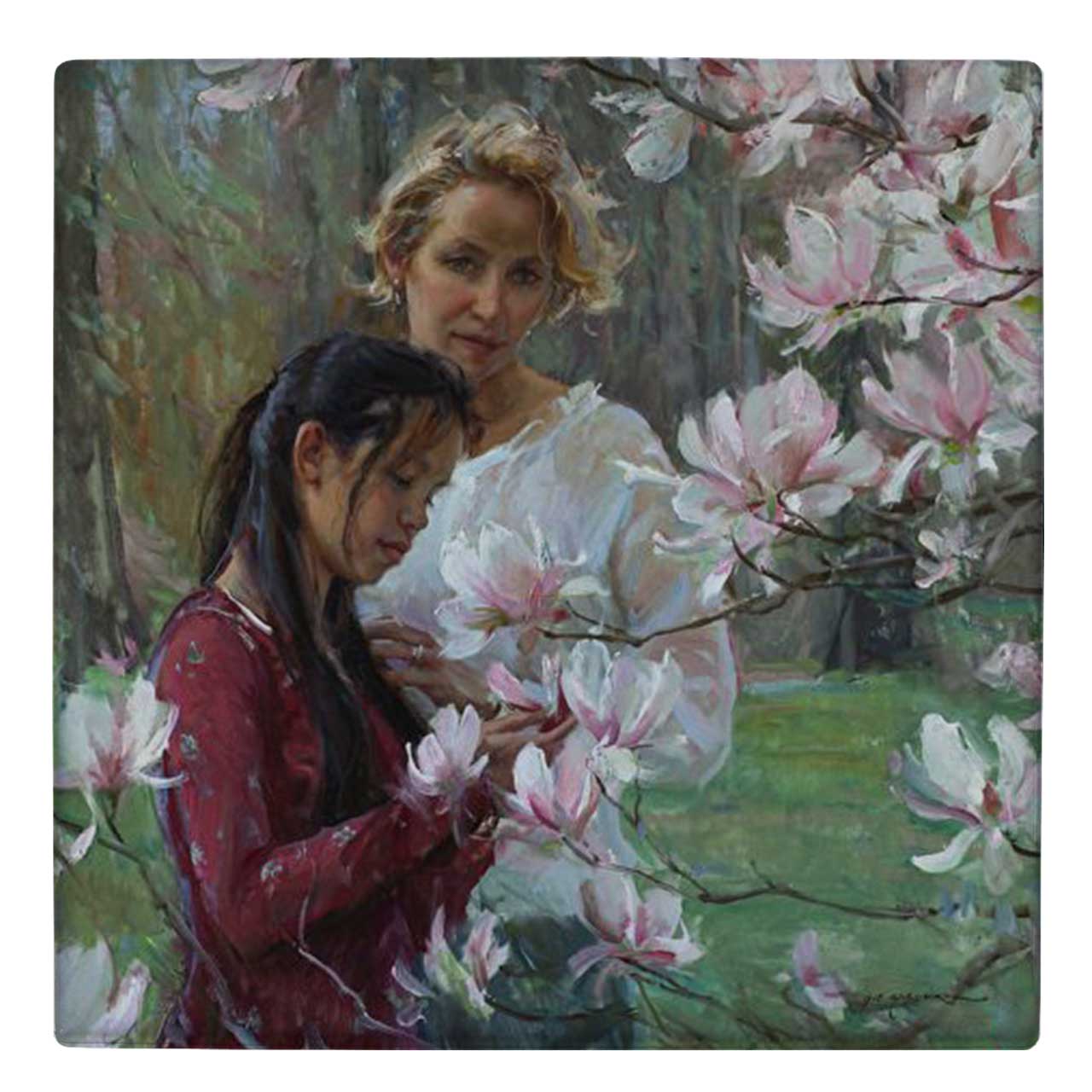  زیر لیوانی  طرح نقاشی مادر و دختر و شکوفه های بهاری کد    5121975_3870