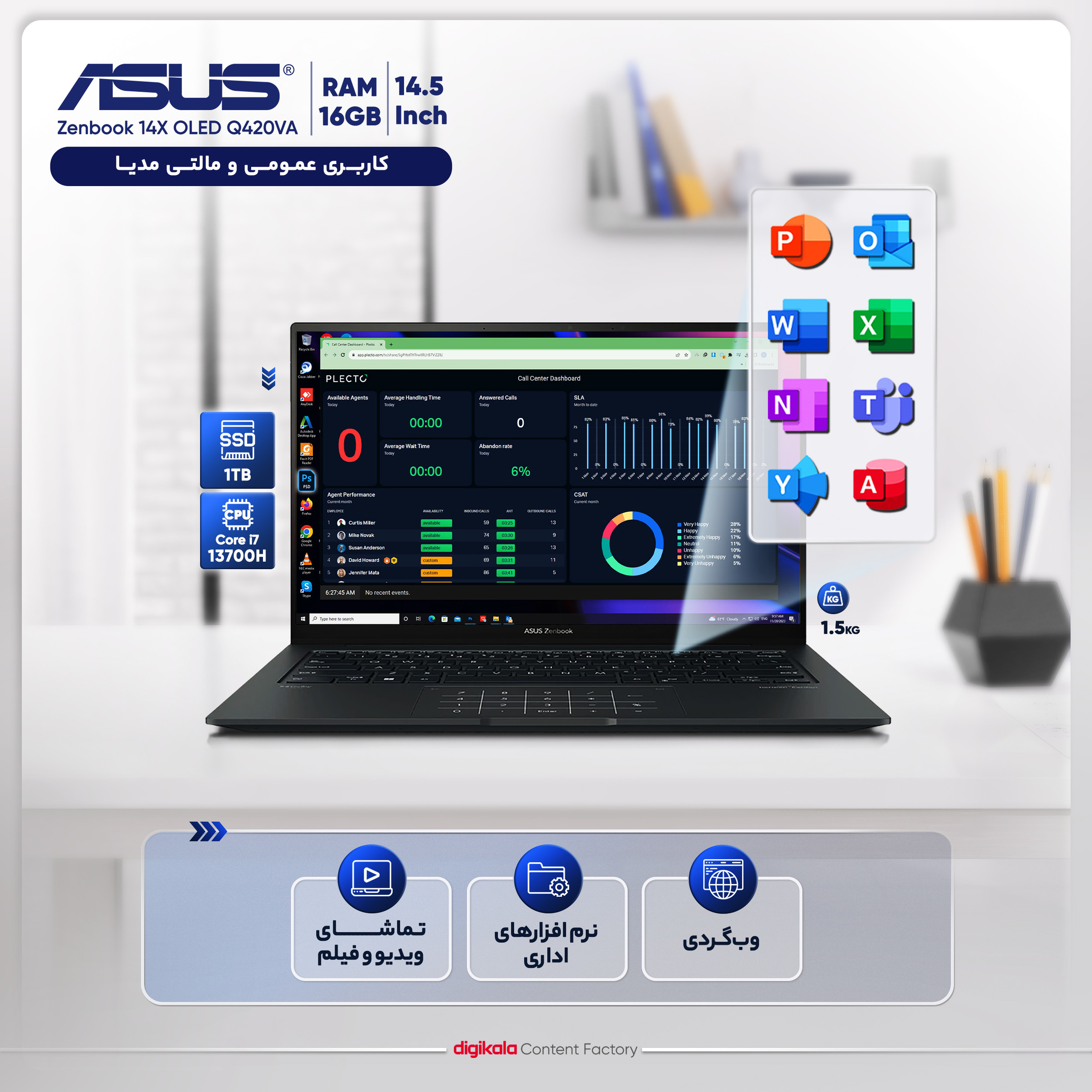 لپ تاپ 14.5 اینچی ایسوس مدل Zenbook 14X OLED Q420VA-i7 13700H 16GB 1SSD - کاستوم شده
