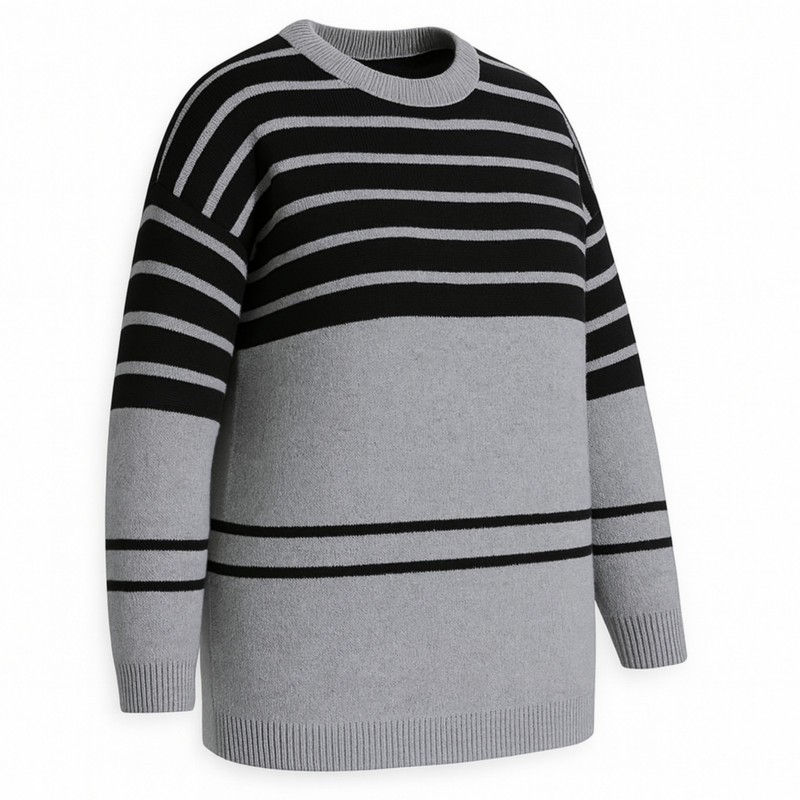 پلیور یقه گرد زنانه مدل بافت راه راه