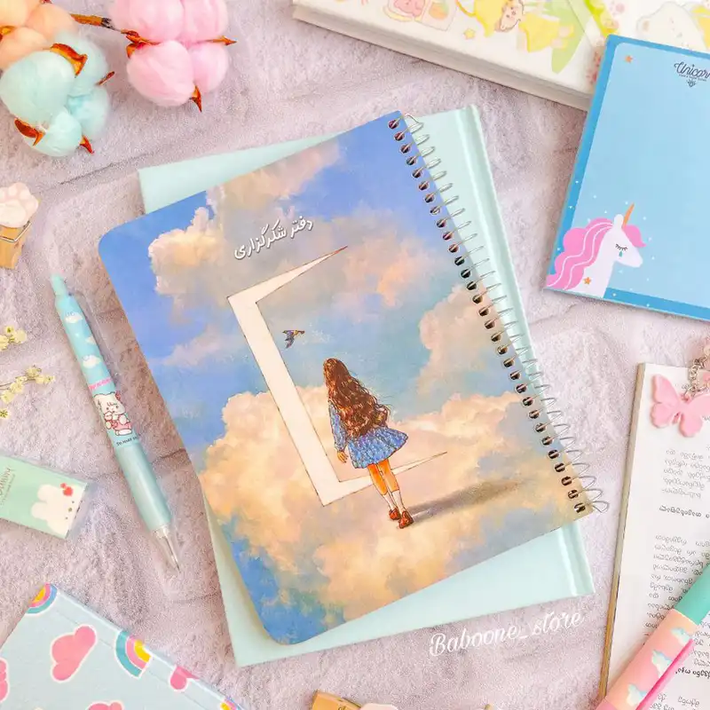 دفتر شکرگزاری 80 برگ سویل طرح دختر و درب آسمان کد 7006