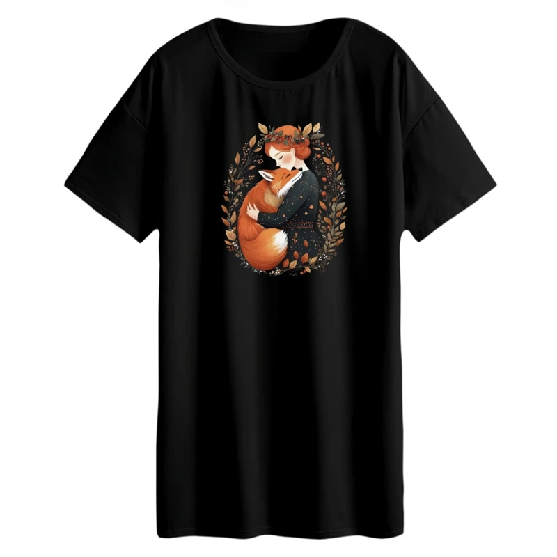 تی شرت لانگ زنانه مدل دخترک و روباه