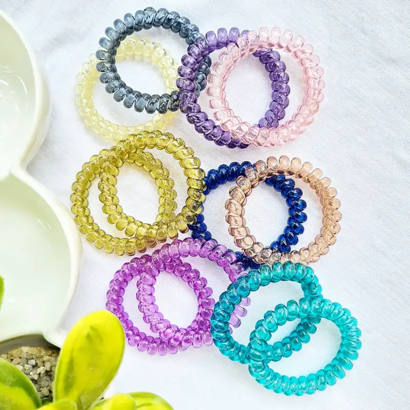 کش مو زنانه مدل سیم تلفنی شفاف کد 5005 brg بسته 2 عددی