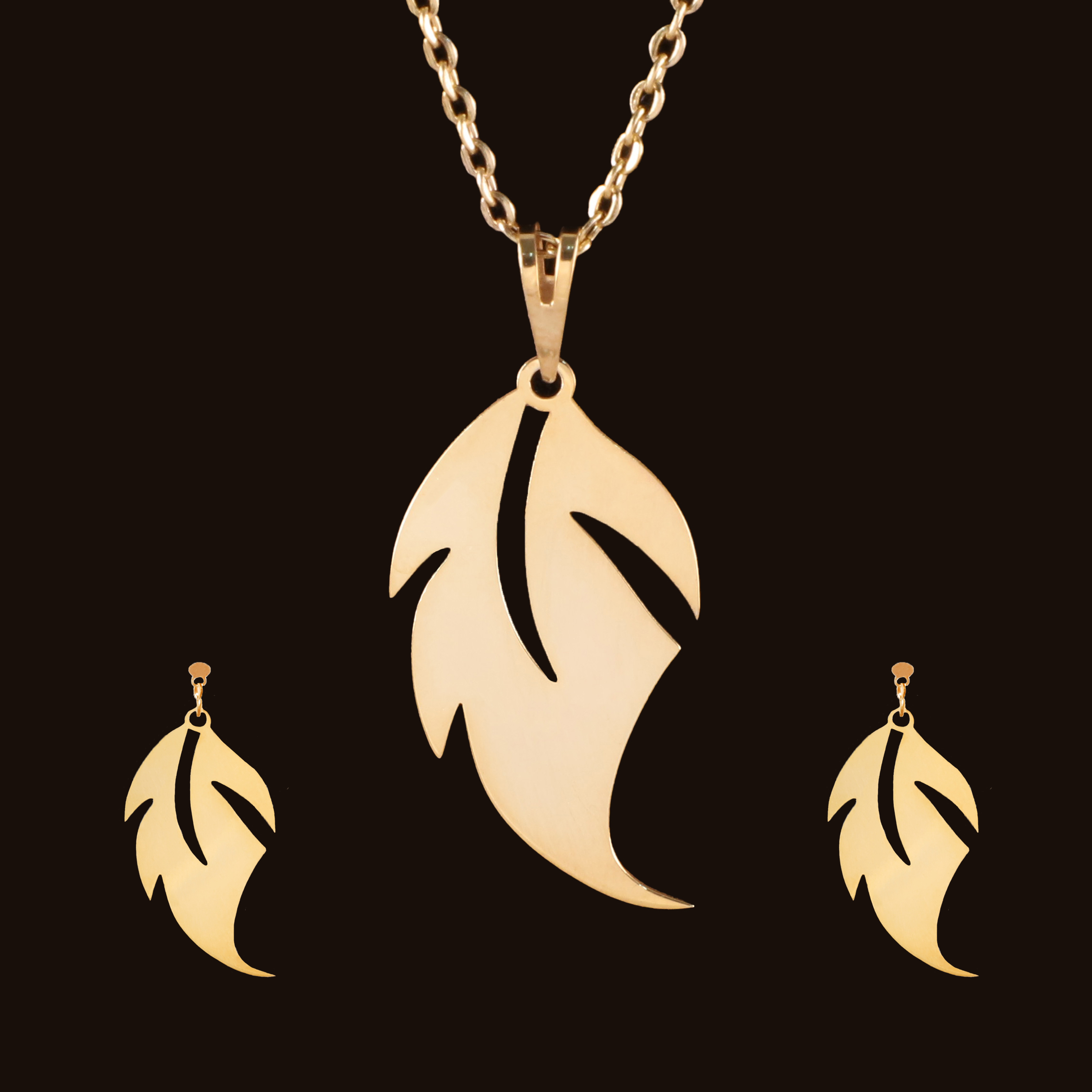 نیم ست طلا 18 عیار زنانه آمانژ مدل برگ کد D10180