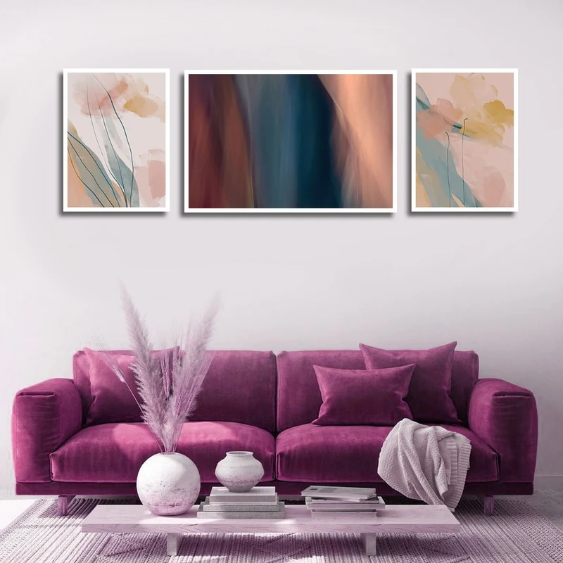 تابلو بکلیت طرح نقاشی مدرن آبرنگی مدل شاین اکلیلی W-1736 مجموعه 3 عددی