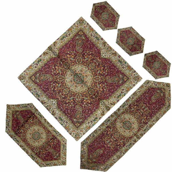 ست 6 تکه رومیزی ترمه طرح افشار مدل ابریشم کد b6