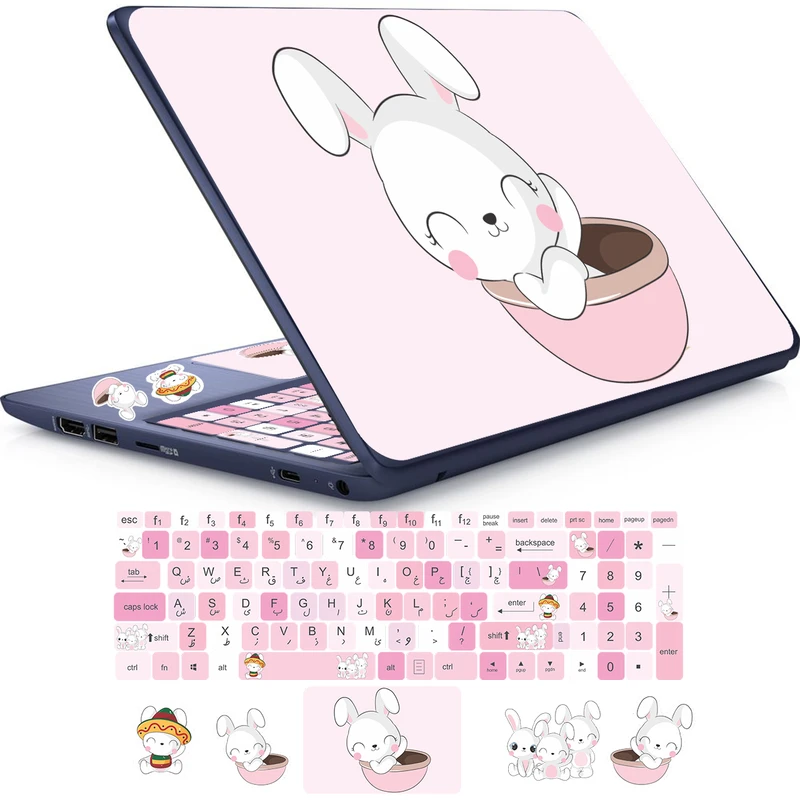 استیکر لپ تاپ راتیانا مدل pink bunny1  مناسب برای لپ تاپ 15 تا 17 اینچ به همراه برچسب حروف فارسی کیبورد