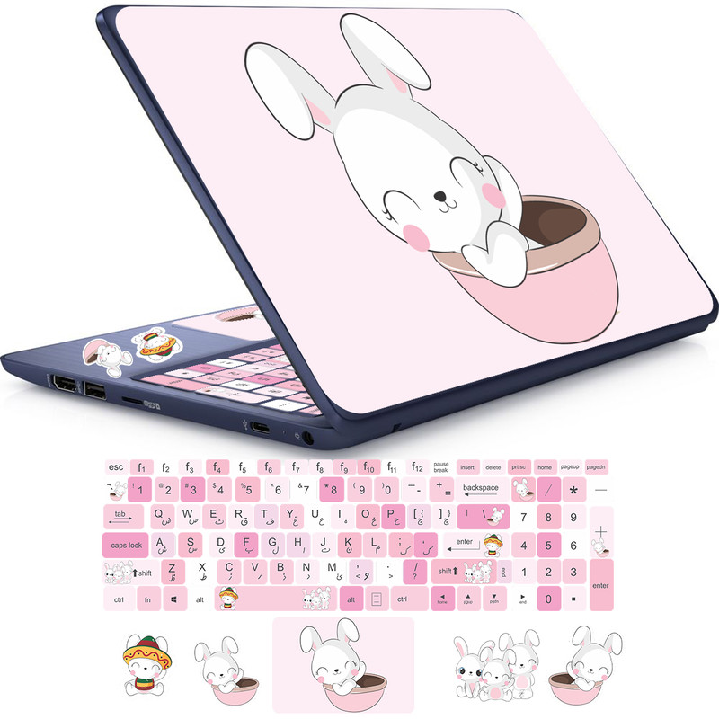 استیکر لپ تاپ راتیانا مدل pink bunny1  مناسب برای لپ تاپ 15 تا 17 اینچ به همراه برچسب حروف فارسی کیبورد