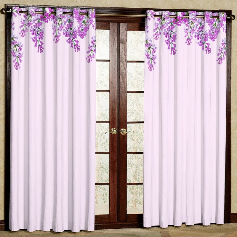 پرده طرح گل لاوندر مدل مخمل پانچی کد 1956 W سایز 140x200 سانتی متر