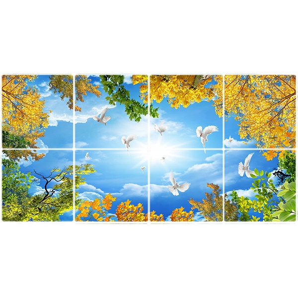 تایل سقفی آسمان مجازی طرح نخل و گل کد ST 1103-8 سایز 60x60 سانتی متر مجموعه 8عددی