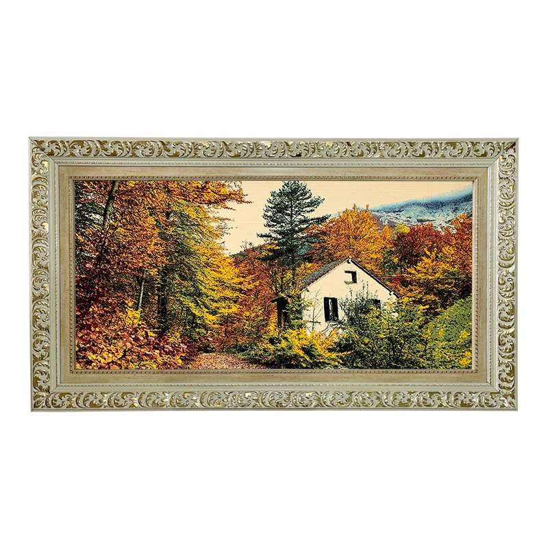 تابلو فرش ماشینی طرح دستبافت مدل کلبه جنگلی کد 7655