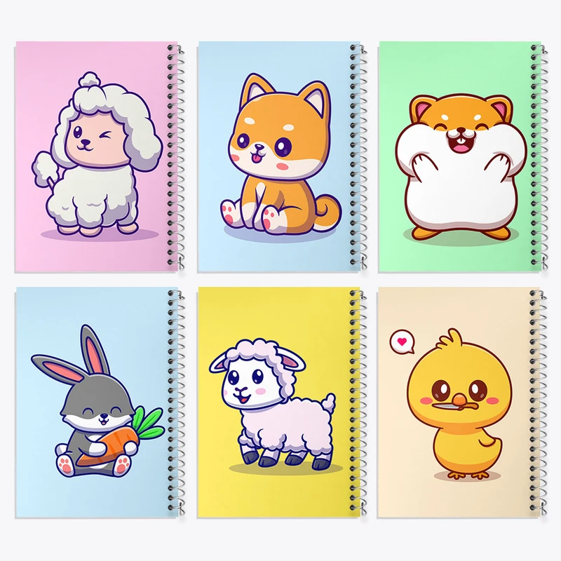 دفتر مشق 100 برگ خندالو طرح حیوانات بامزه کد 421 مجموعه 6 عددی