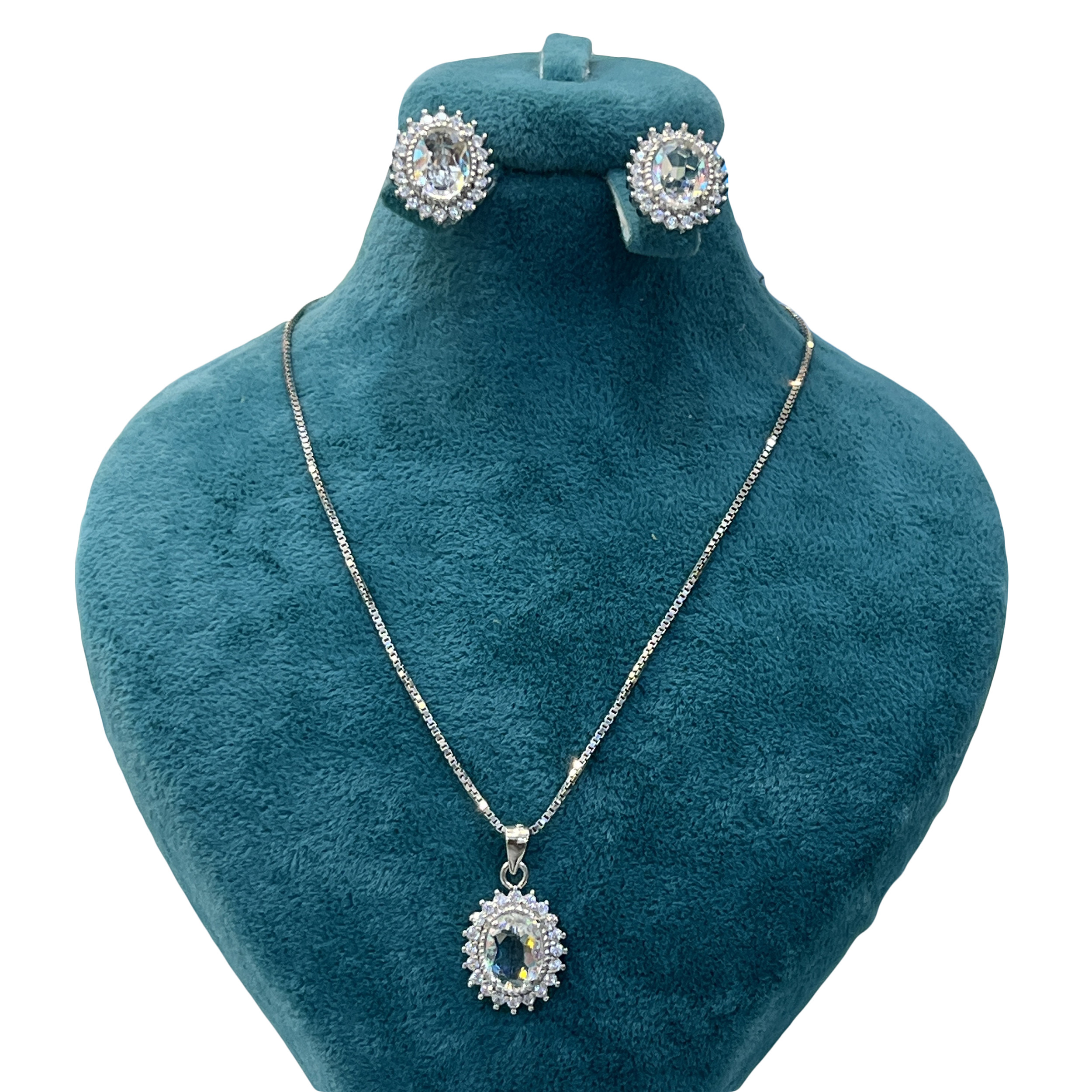 نیم ست نقره زنانه مدل  جواهری نگین های اتریشی و روکش آب رادیوم کد 0022