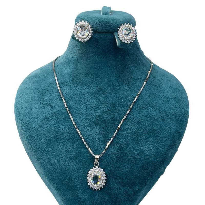 نیم ست نقره زنانه مدل  جواهری نگین های اتریشی و روکش آب رادیوم کد 0022