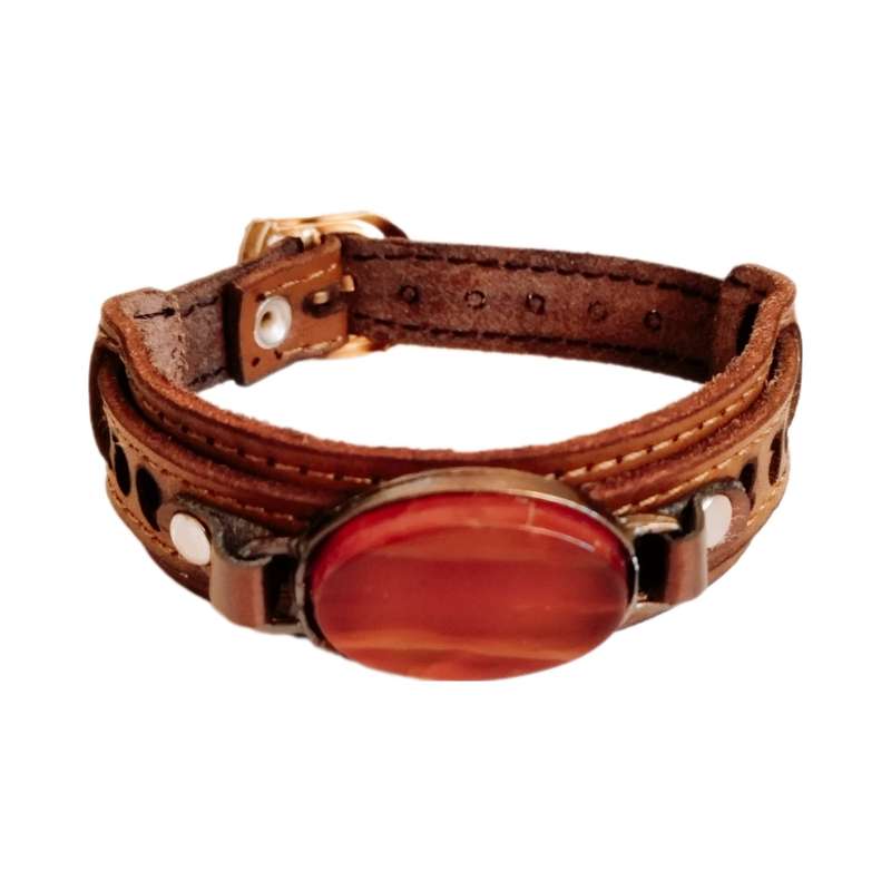 دستبند مردانه مدل چرم و عقیق اصل