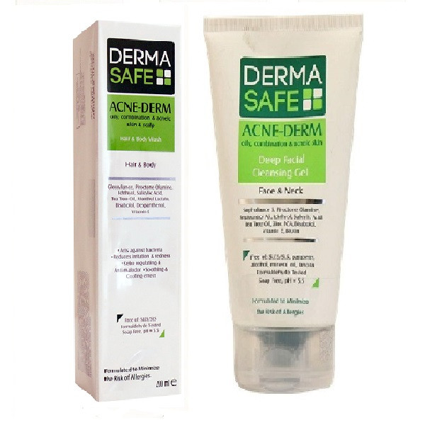 شامپو سر و بدن درماسیف مدل ACNE DERM و ژل شستشوی صورت حجم 200 میلی لیتر