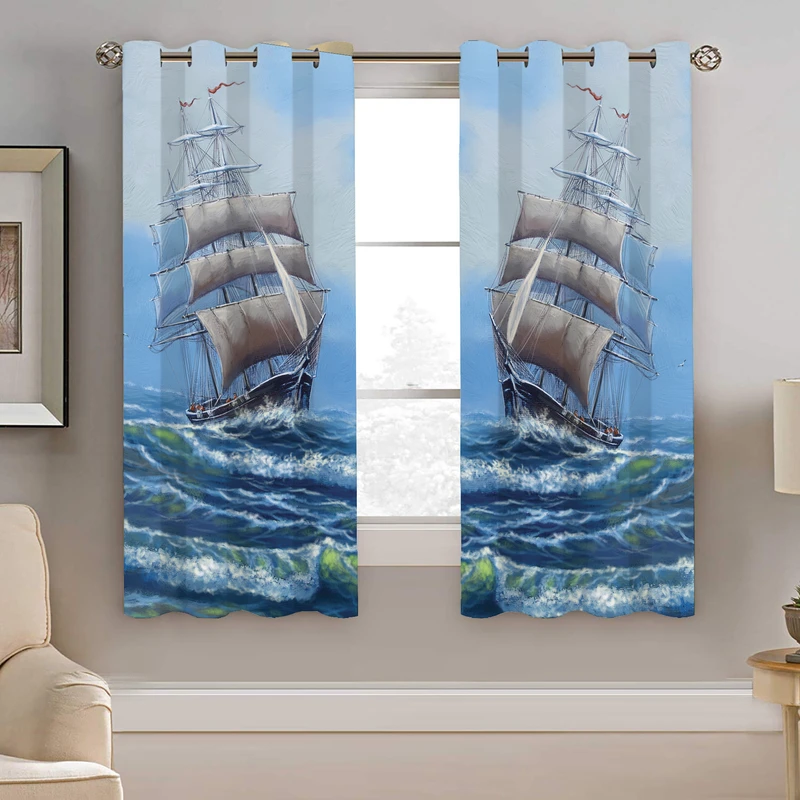 پرده نیروانا طرح کشتی مدل مخمل کد 4646 سایز 140×200 سانتی متر