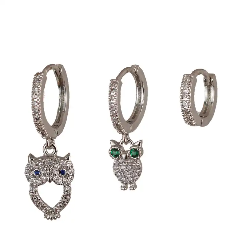 گوشواره زنانه وای اس ایکس مدل جغد کد ear643 بسته سه عددی