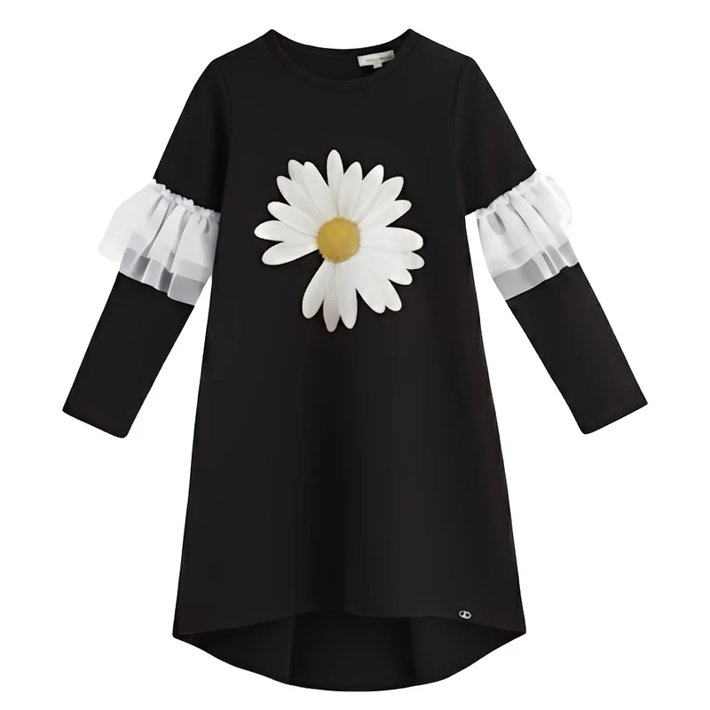 پیراهن آستین بلند یقه گرد دخترانه مدل Fl1