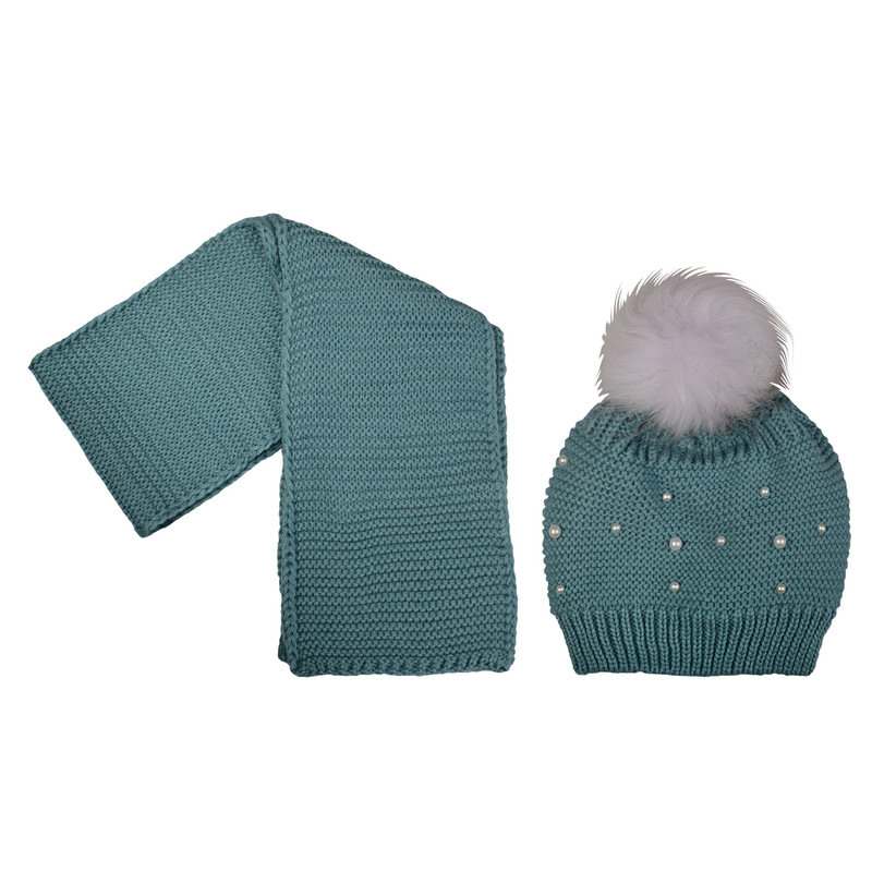 ست کلاه و شال گردن بافتنی دخترانه مدل D-5606