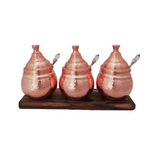 ظرف مسی طرح زیره چوبی کد ZH215 مجموعه 3 عددی