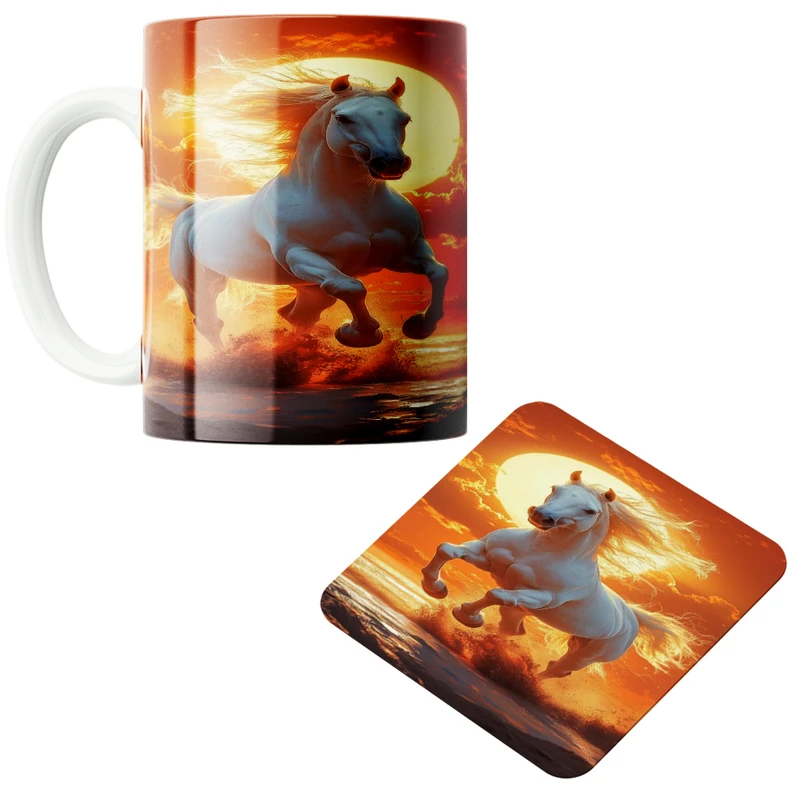 ماگ پاد آفرین مدل اسب در غروب کد 01 به همراه زیر لیوانی