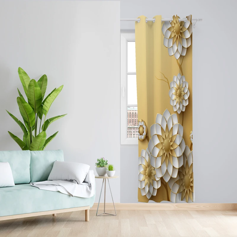 پرده طرح گل مدل مخمل پانچی کد L 1204R Z سایز 140x200 سانتی متر