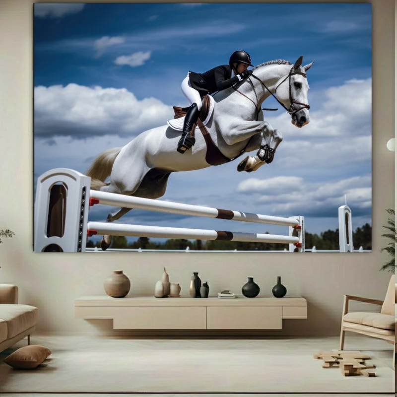 تابلو بوم طرح مخمل مسابقات اسب سواری مدل پرش اسب کد BK23135