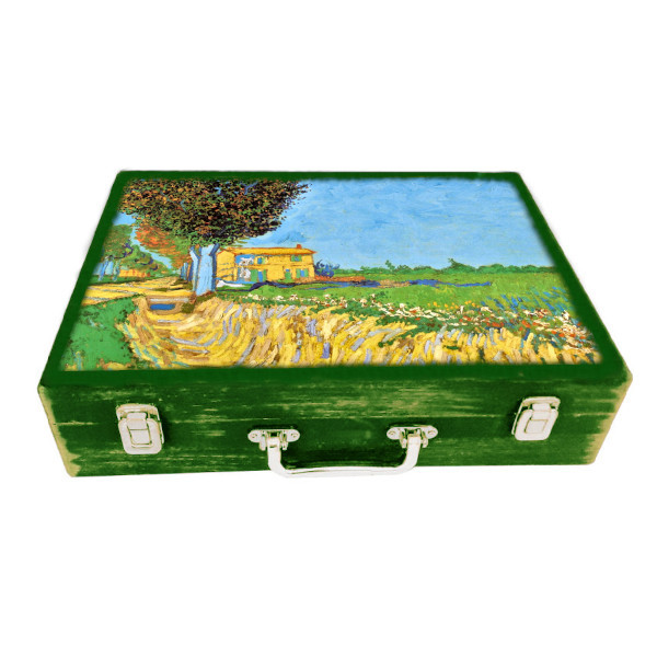 جعبه هدیه مدل چمدان چوبی طرح آثار ونگوک کد WSL513