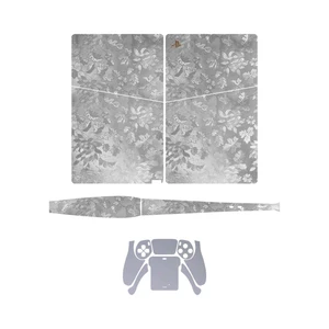 برچسب کنسول و دسته بازی PS5 Slim Digital Edition ماهوت مدل Silver Wildflower_Matte Silver