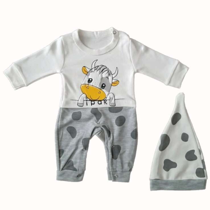 ست سرهمی و کلاه نوزادی مدل گاو کد 44