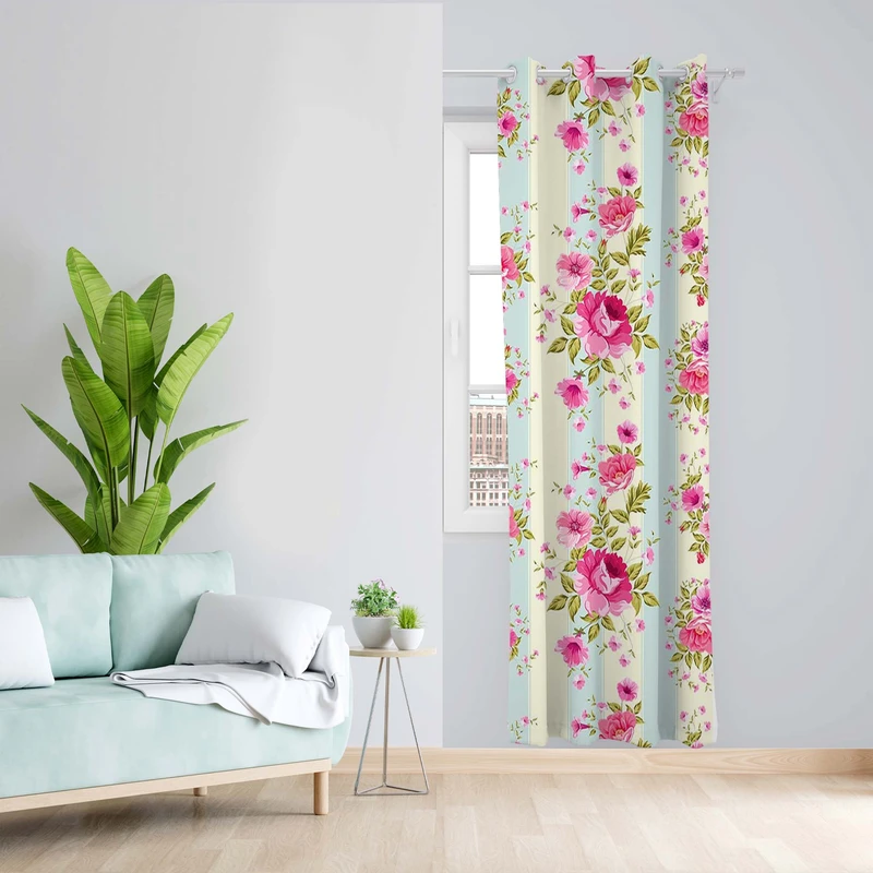 پرده طرح گل مدل مخمل پانچی کد 1781 z سایز 140x200 سانتی متر