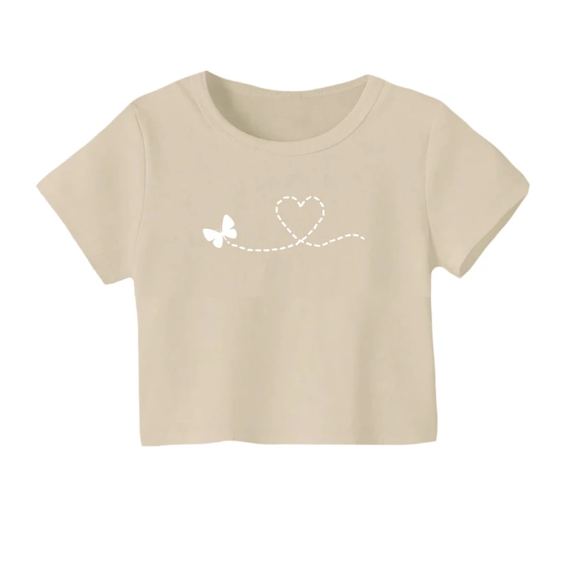 کراپ‌ تی‌شرت آستین کوتاه زنانه مدل پروانه و قلب 2
