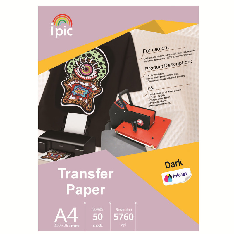 کاغذ چاپ جوهر افشان آی پیک مدل چاپ تیشرت تیره A4 بسته 50 عددی