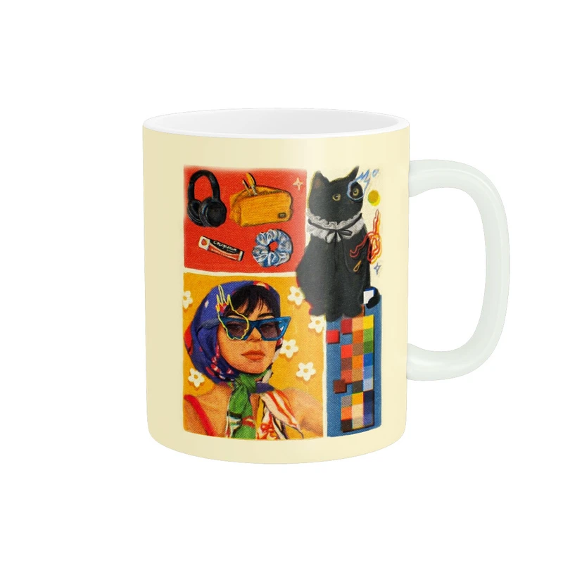 ماگ پاد آفرین طرح دختر خفن و گربه بامزه کد 83