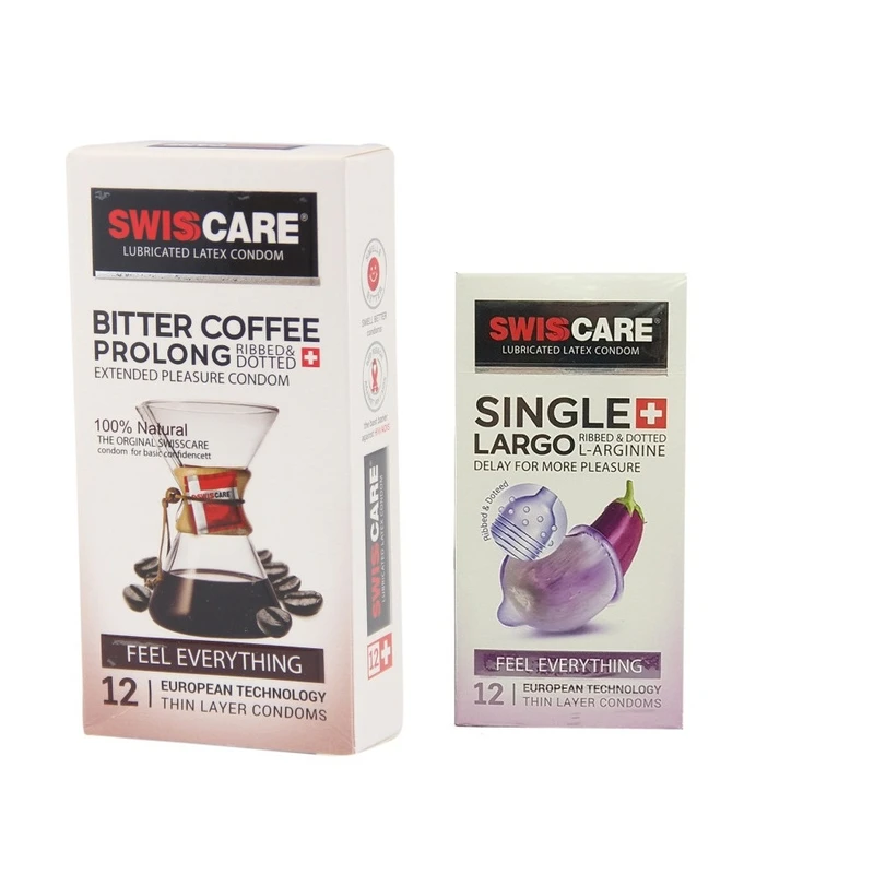 کاندوم سوئیس‌کر مدل Coffee Prolong بسته 12 عددی به  همراه کاندوم سوئیس کر مدل Largo بسته 12 عددی