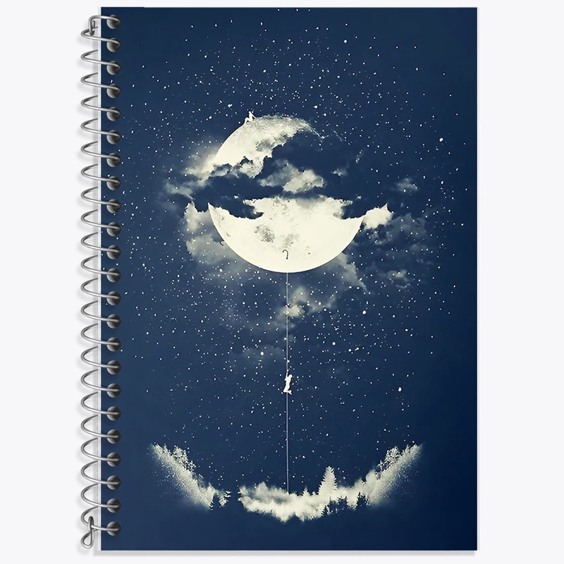 دفتر زبان 50 برگ خندالو مدل سه خط طرح ماه (Moon) کد F6438