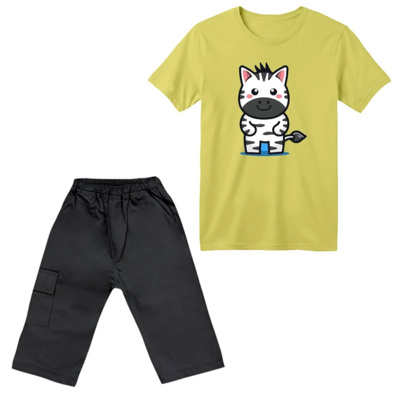 ست تی‌شرت آستین کوتاه و شلوارک پسرانه مدل گورخر کد ۱۲