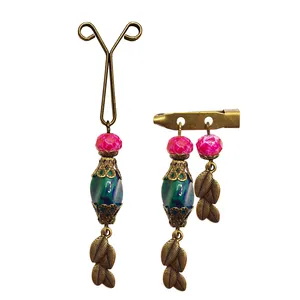 ست گیره روسری و سنجاق سینه زنانه مدل برگ