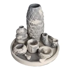 ست 9 تکه جاشمعی جاعودی و گلدان بتنی طرح سنگ مدل یاس