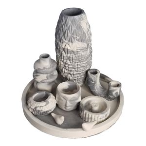 ست 9 تکه جاشمعی جاعودی و گلدان بتنی طرح سنگ مدل یاس