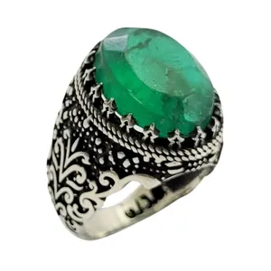 انگشتر نقره مردانه مدل زمرد هندی کد 4510867