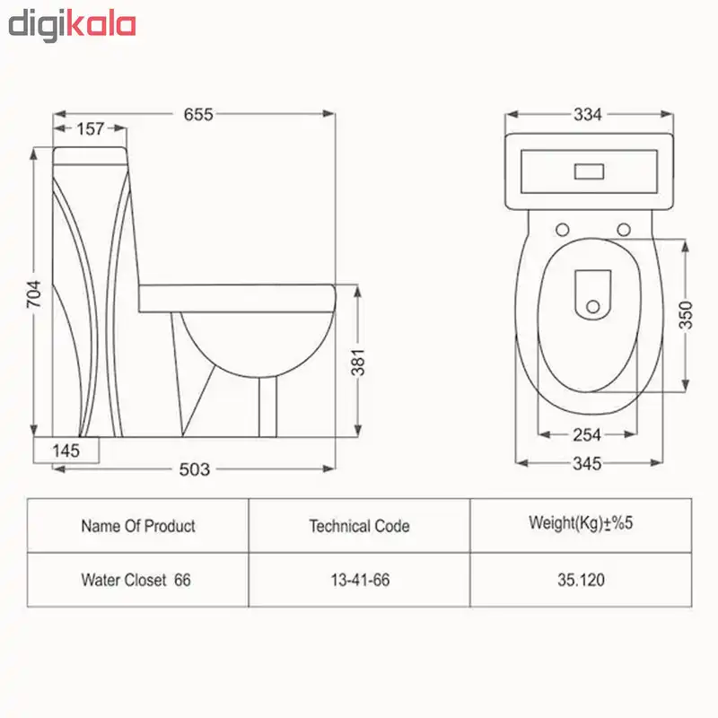 توالت فرنگی مروارید مدل دیاموند 66 درجه 1