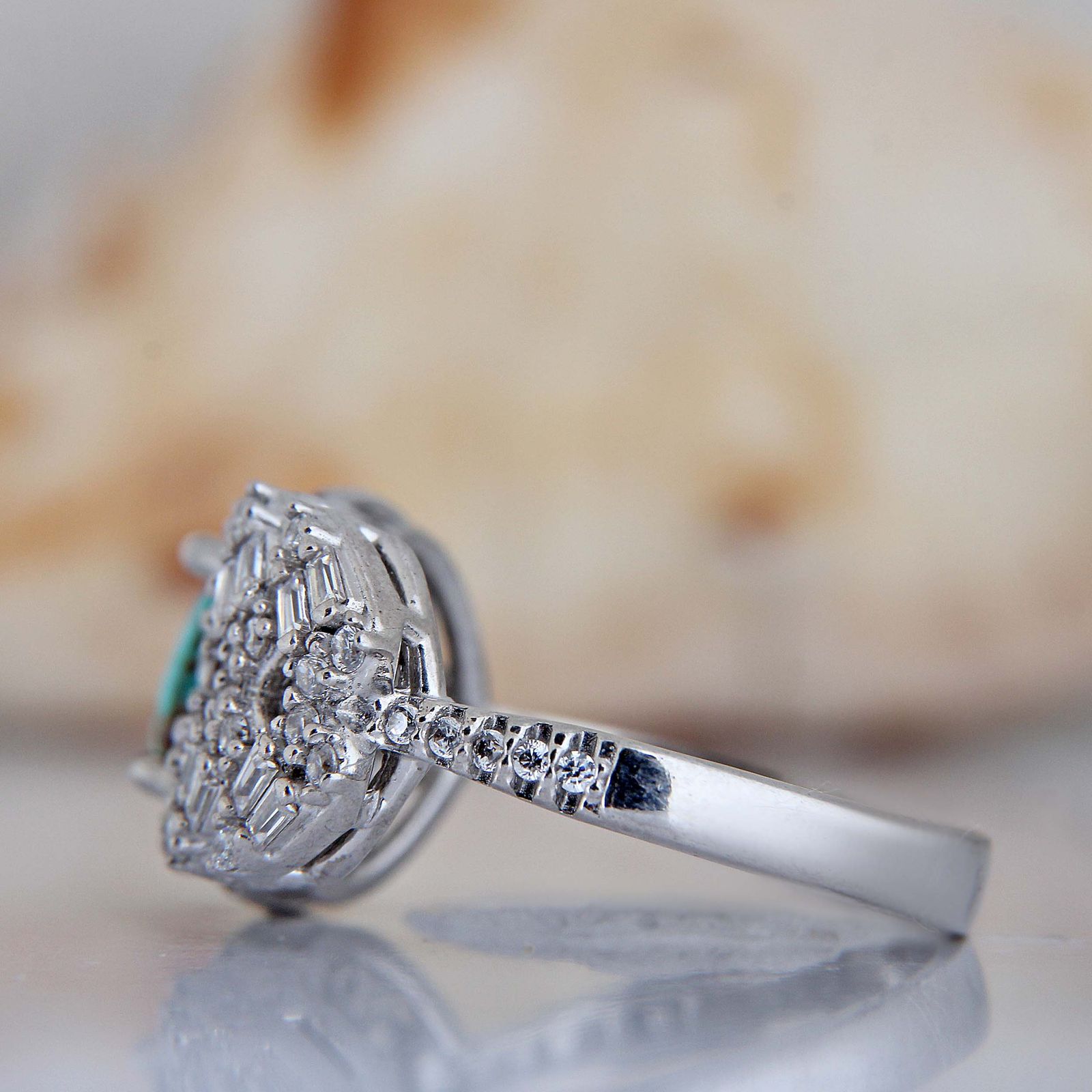 انگشتر نقره زنانه مدل فیروزه نیشابور مخراج برلیان آبکاری رادیوم کد AWR_1650 - - 4