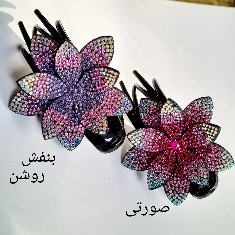 کلیپس مو زنانه مدل شینیون گل نگین دار کد brg 4255