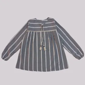 بلوز آستین بلند زنانه طرح راه راه مدل منگوله دار