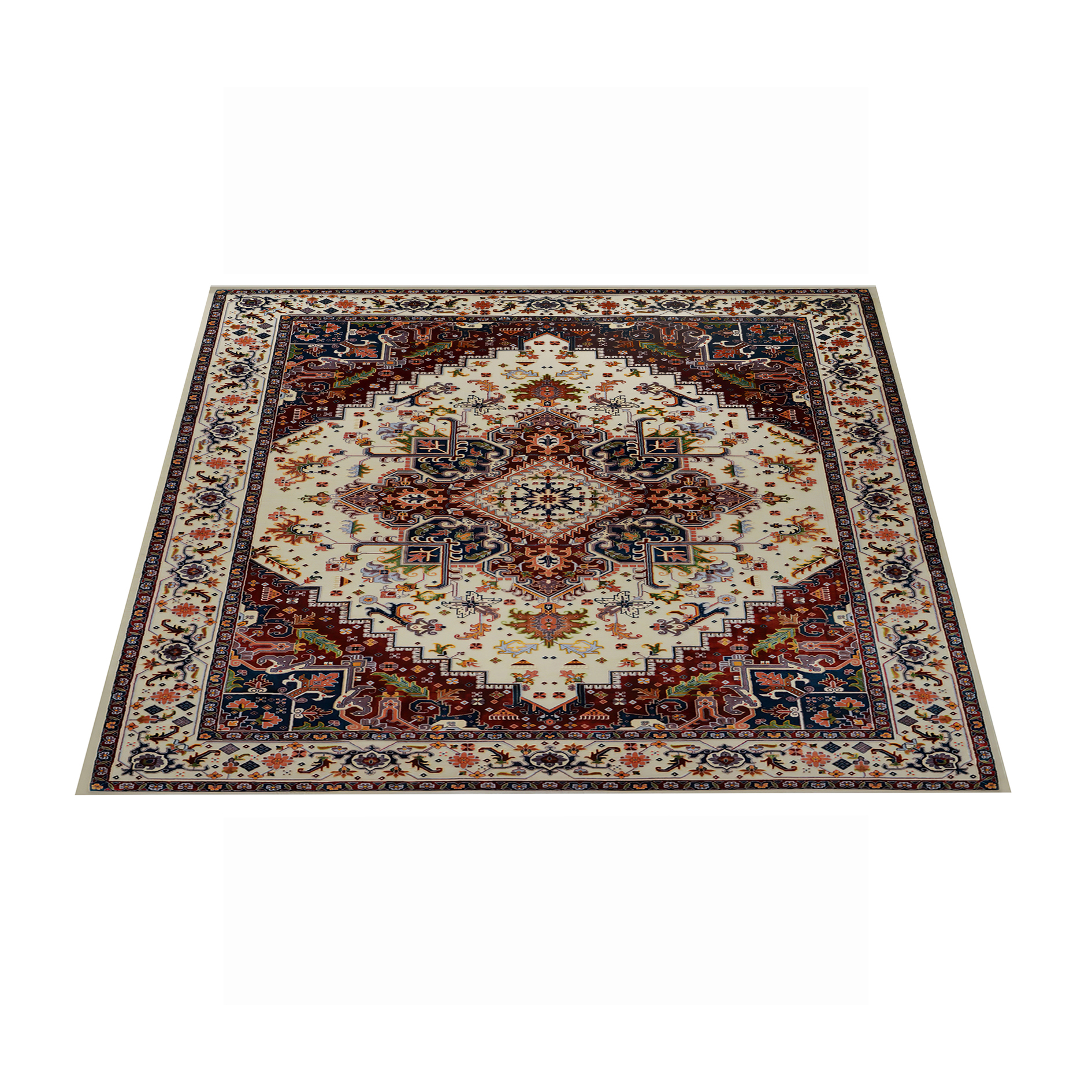 فرش ماشینی زانیس مدل فانتزی طرح سنتی هریس زمینه کرم